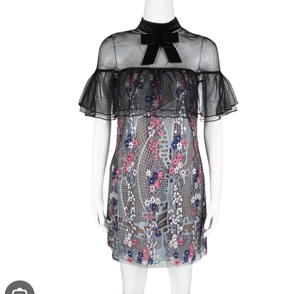 Self Portrait Multicolor Floral Vine Embroidered Mini Dress - Picture 6 of 12